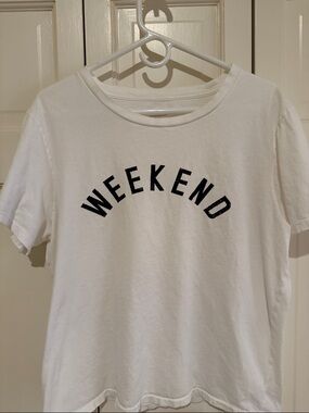 Love White Short Sleeve Tee with Black "WEEKEND" Graphic